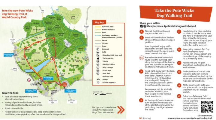 Pete Wicks Dog Walking Trail at Weald Country Park map