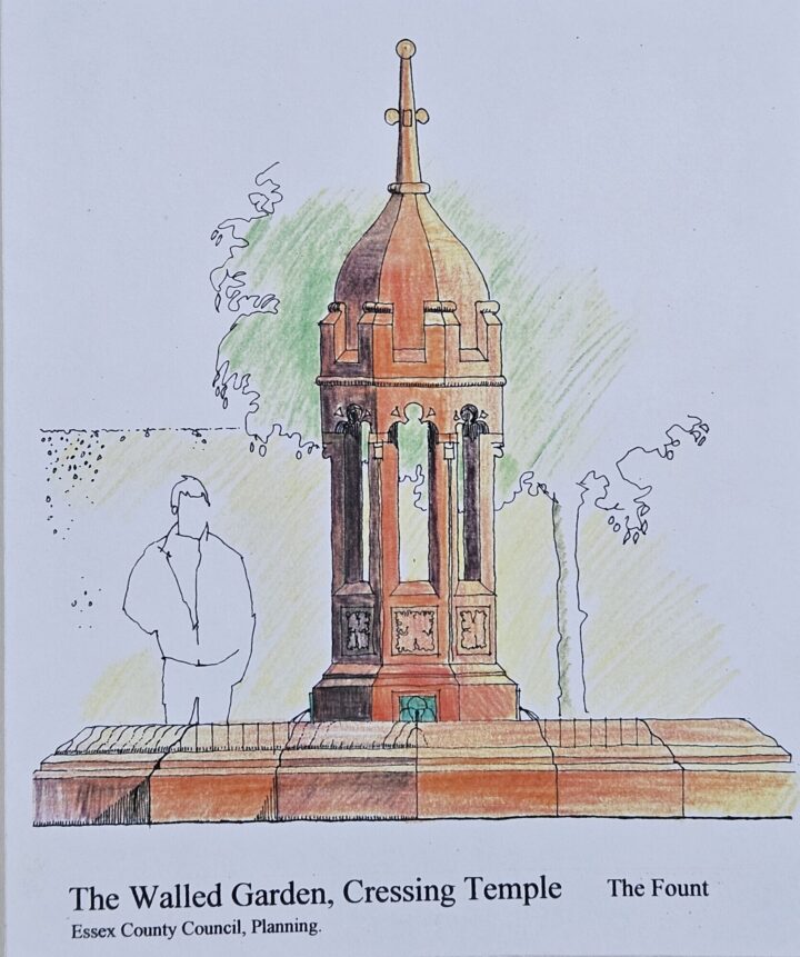 A 1990s illustration of the fountain in the garden