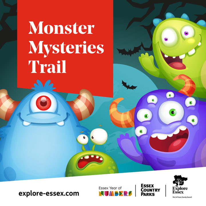 Infographic of Monster Mysteries Trail with bright coloured monster illustrations