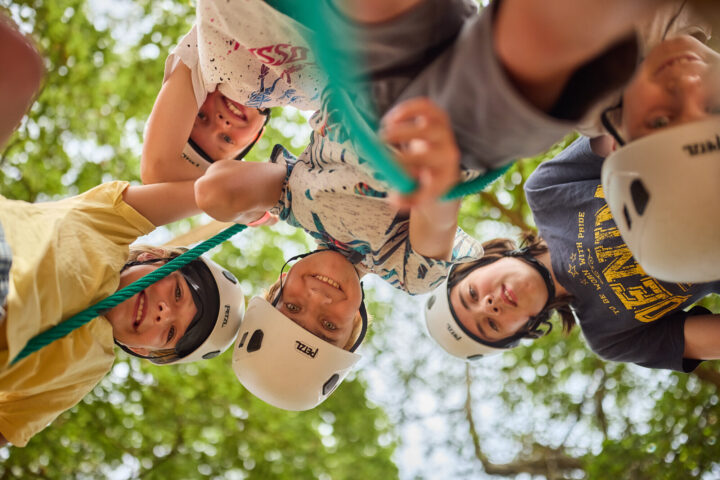 Kids with helmets having fun