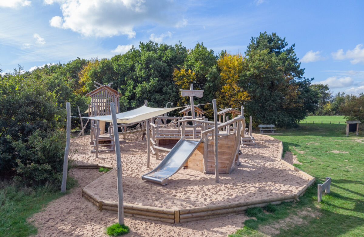 Wooden apparatus at an outdoor adventure playground