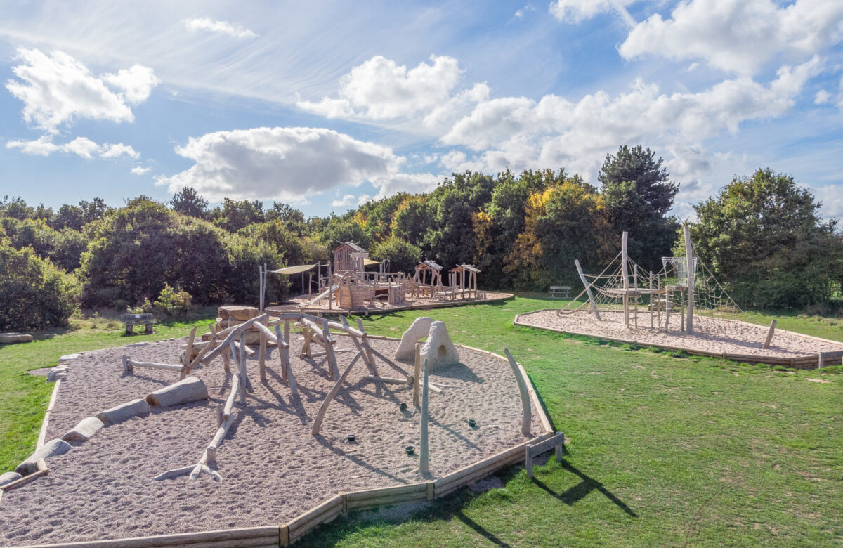 Wooden apparatus at an outdoor adventure playground