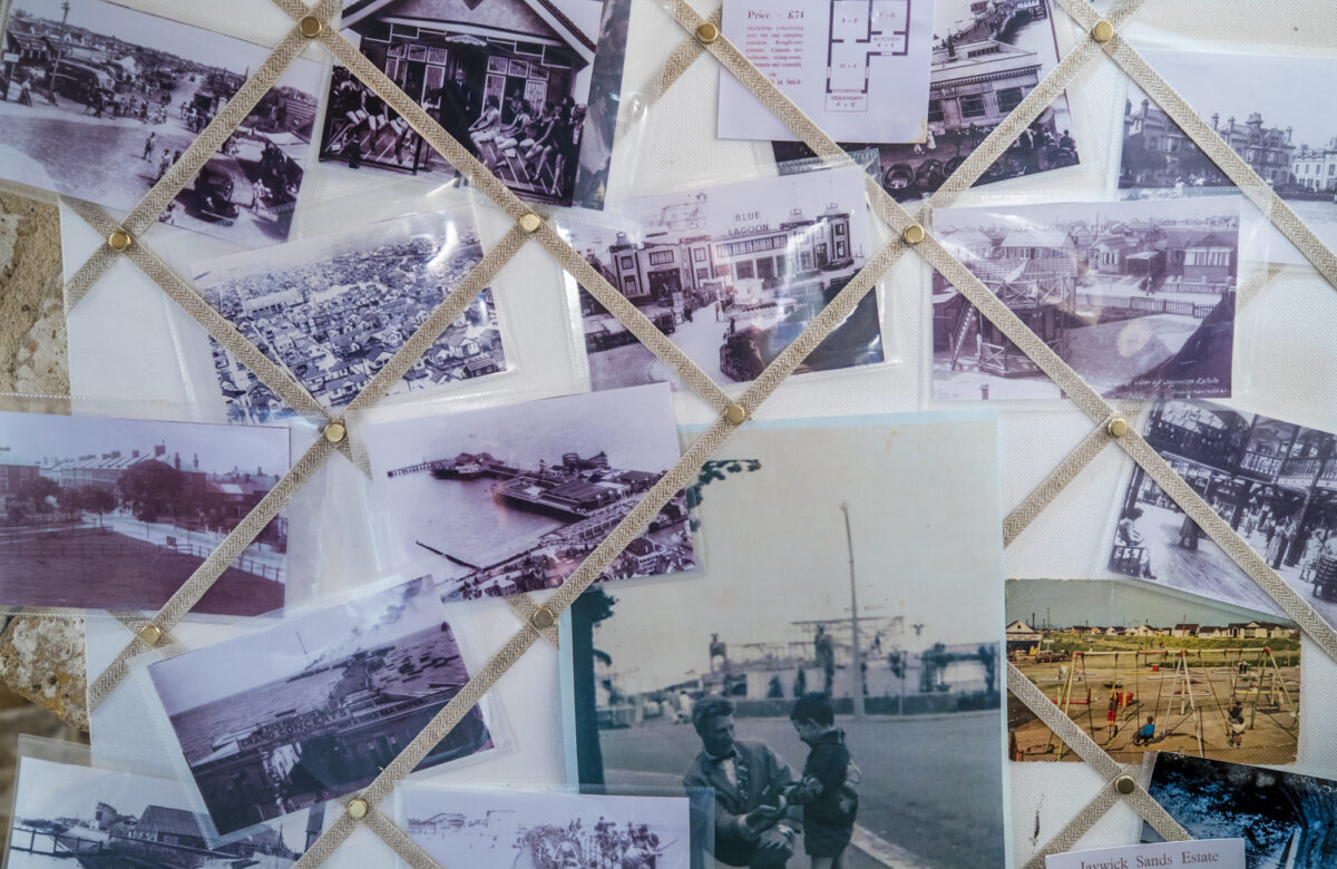 Old photographs displayed on a wall