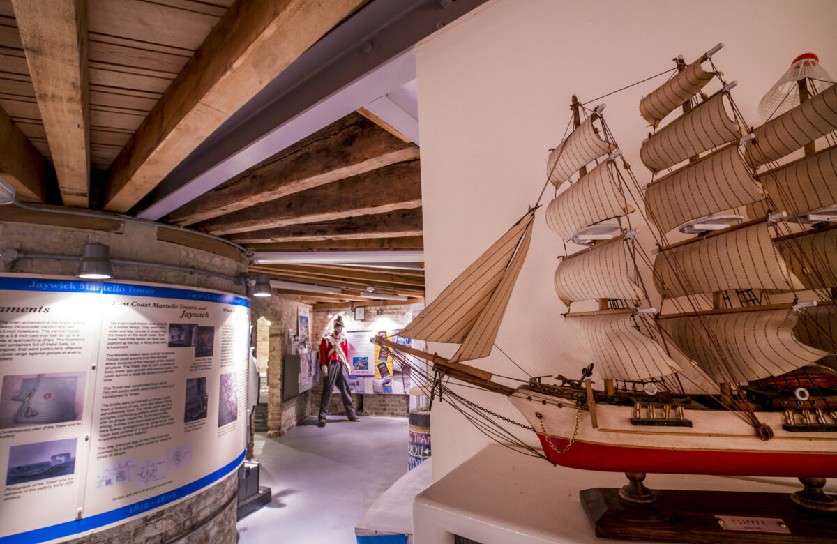 A model ship on display at Jaywick Martello tower