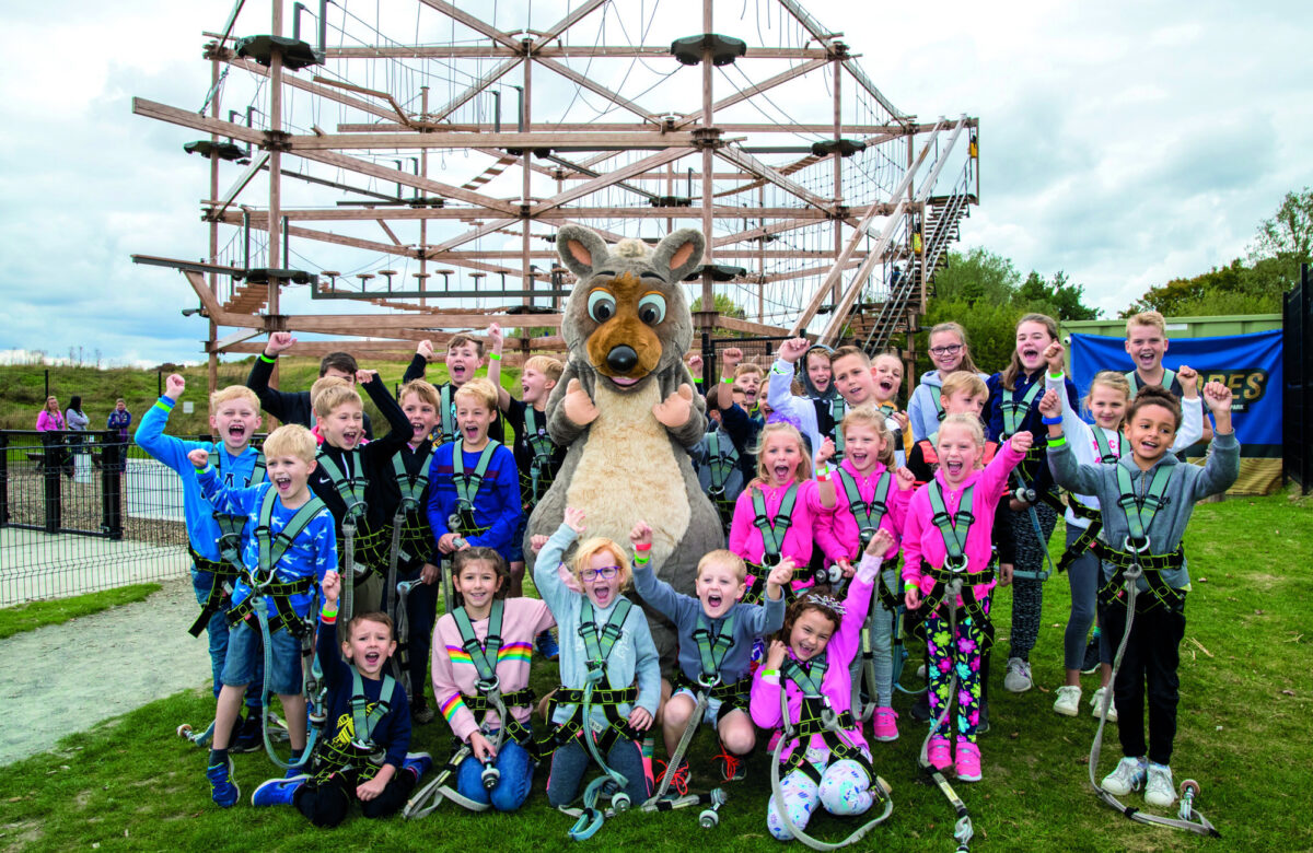A large group of children at Sky Ropes