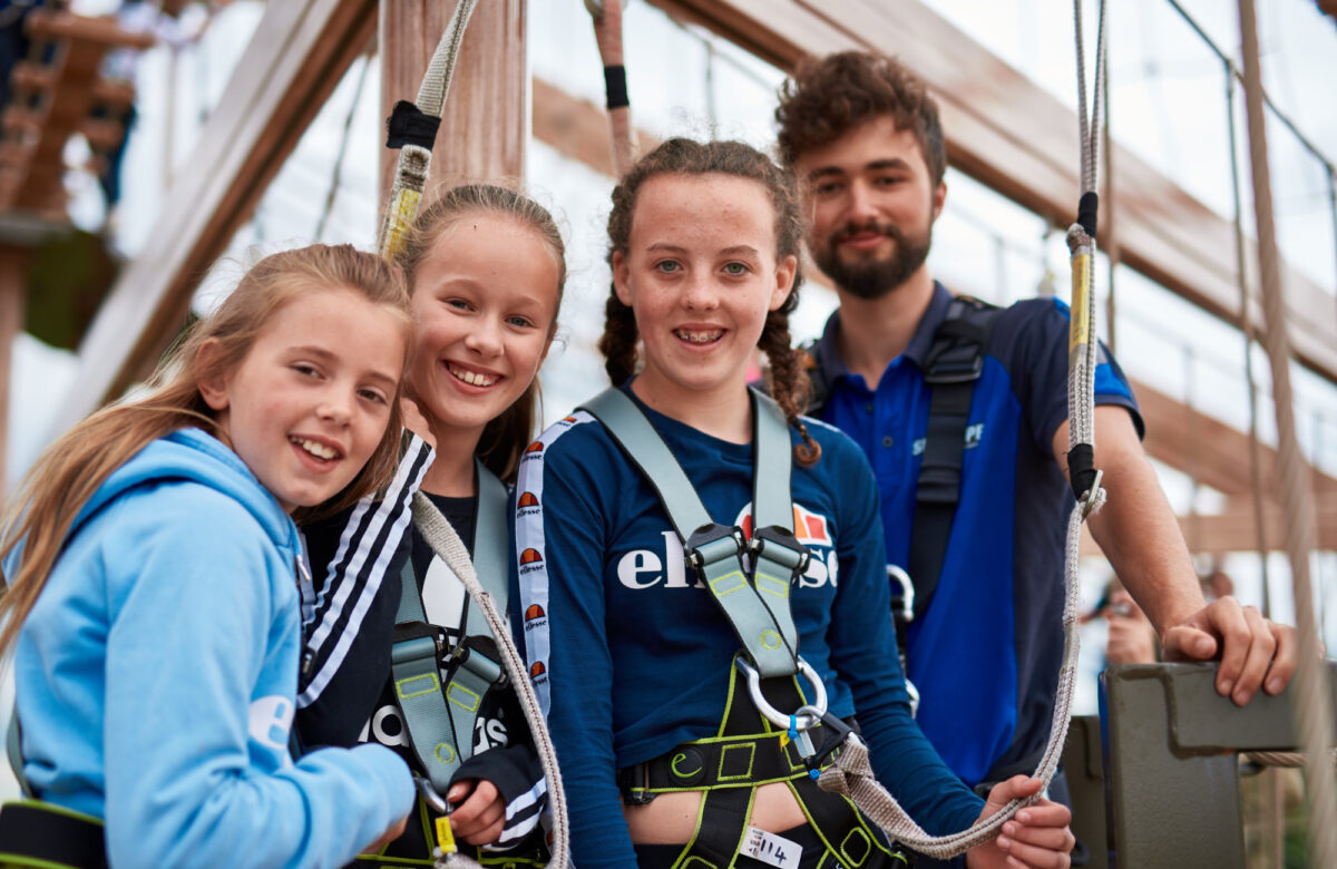 Children getting ready to climb at Sky Ropes