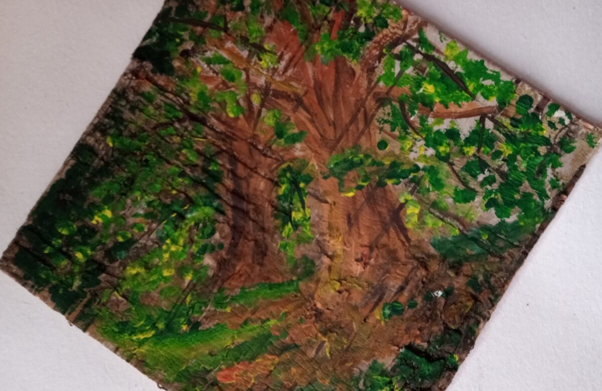 Entry by Sarah - tree art on hand cut bark