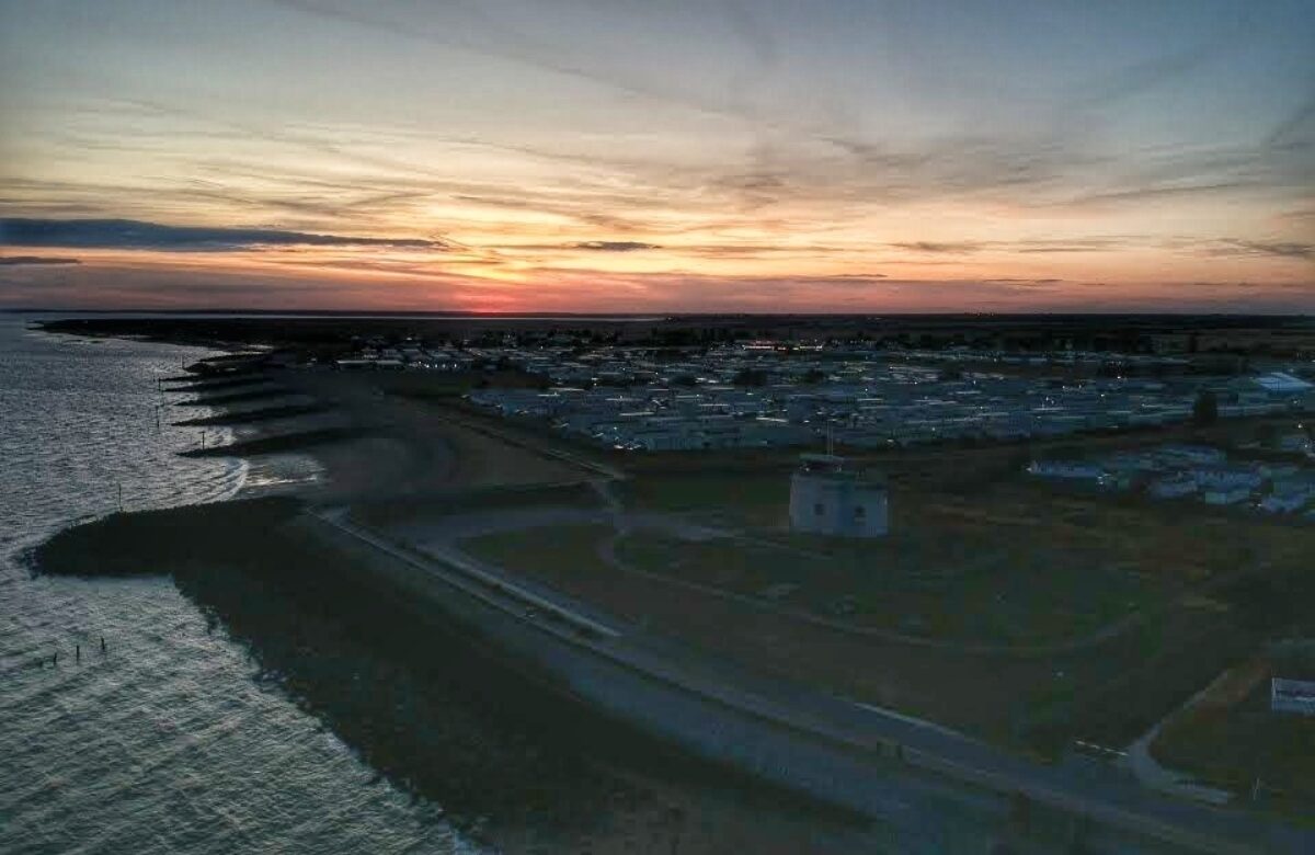 Aerial shot of Jaywick Sands at night