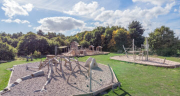 Wooden apparatus at an outdoor adventure playground