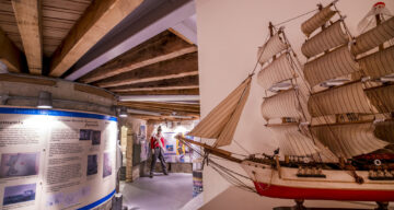 A model ship on display at Jaywick Martello tower