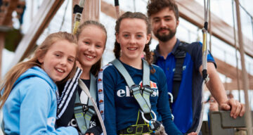 Children getting ready to climb at Sky Ropes