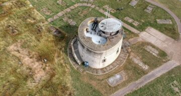 Aerial shot of Jaywick Martello Tower