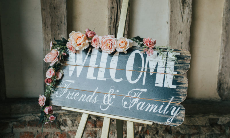 A sign welcoming guests to a wedding